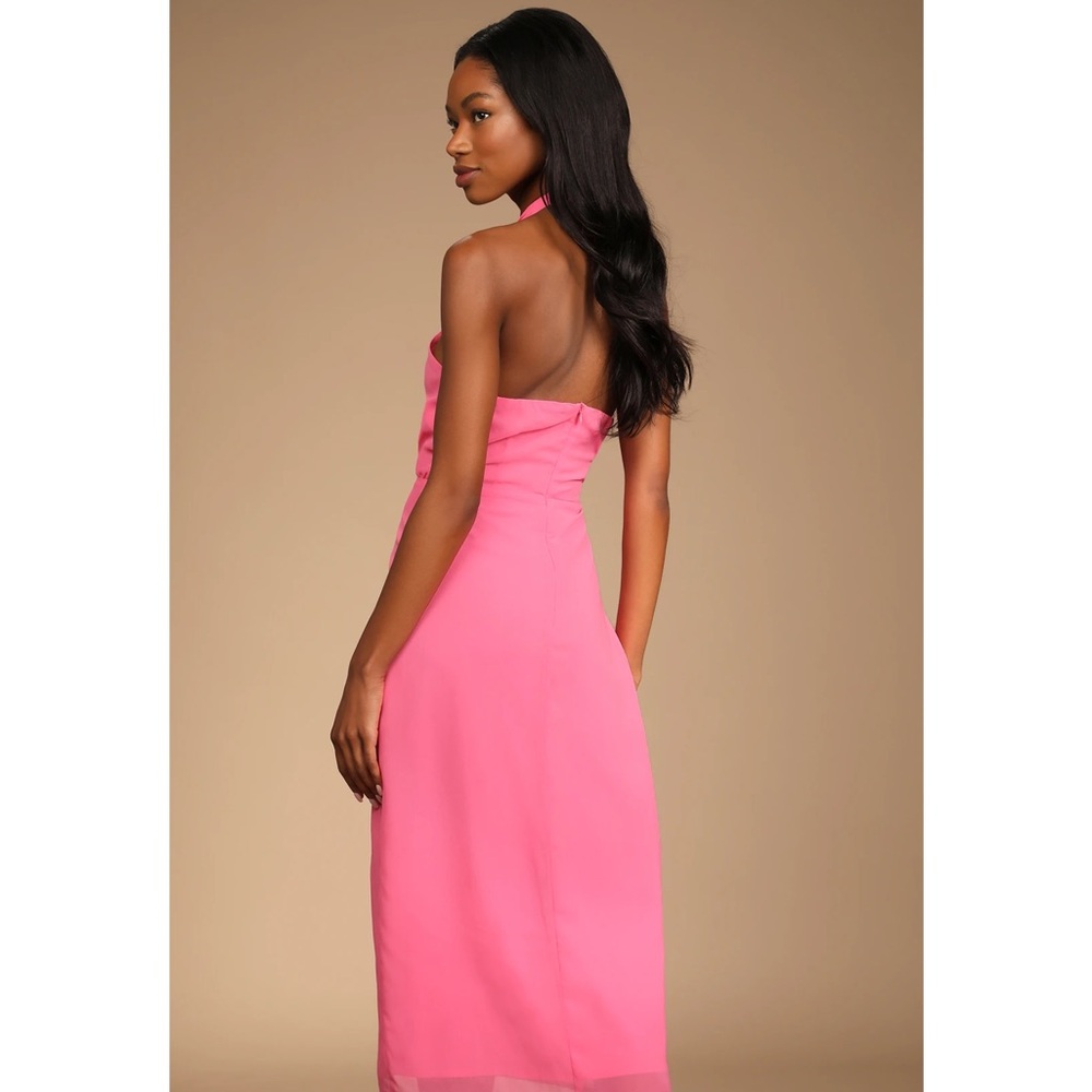Lulu's Pink Halter Midi Dress - Picture 4 of 8